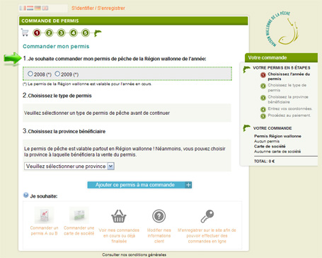 Choix de l'année de validité du permis de pêche Choix de l'année de validité du permis régional sur le site de commande de la Maison wallonne de la pêche