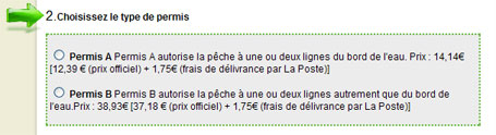 Choix du type de permis de pêche Choix du type de permis de pêche régional sur le site de commande en ligne du permis de pêche