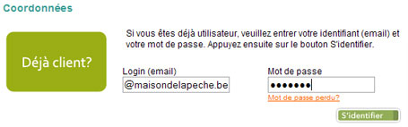 Déjà client ? Connexion au compte utilisateur pour finaliser la commande du permis de pêche