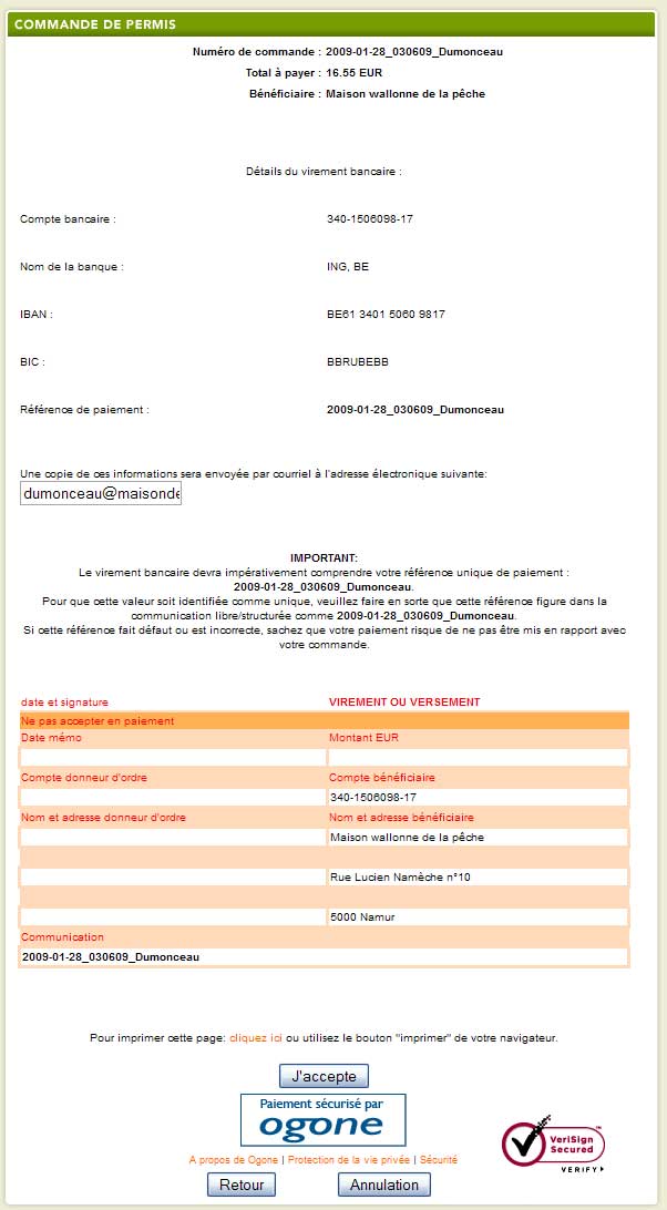 Paiement par virement Présentation des informations relatives au paiement par virement